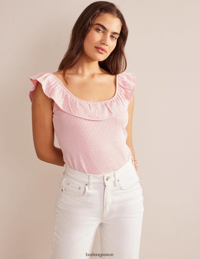 vermillion/λευκή ρίγα είδη ένδυσης seersucker frill ριγέ τοπ Boden γυναίκες 464PH82170