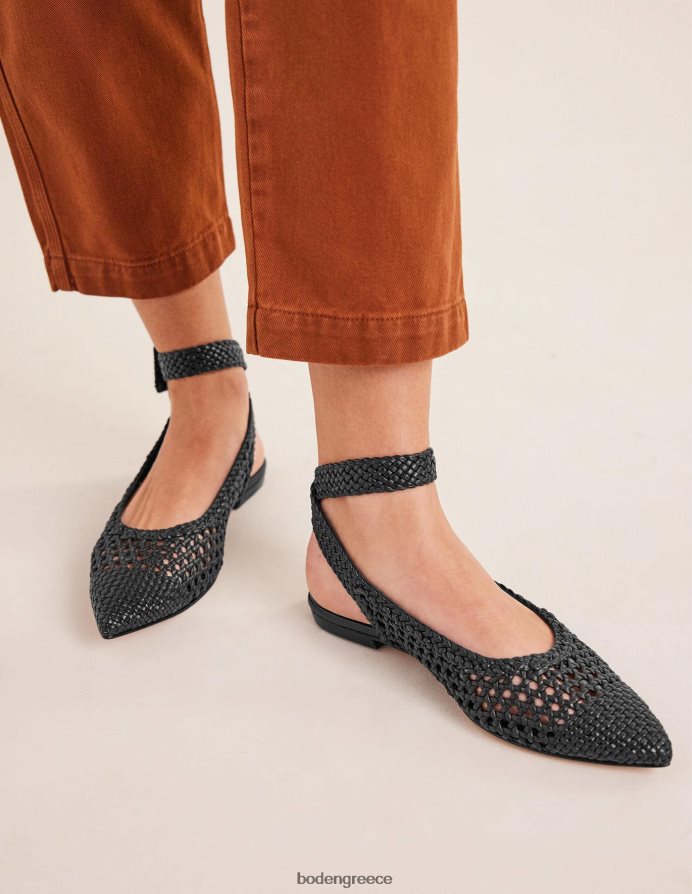 μαύρο υφαντό δέρμα είδη υπόδησης λουράκι αστράγαλο μυτερό φλατ Boden γυναίκες 464PH82287