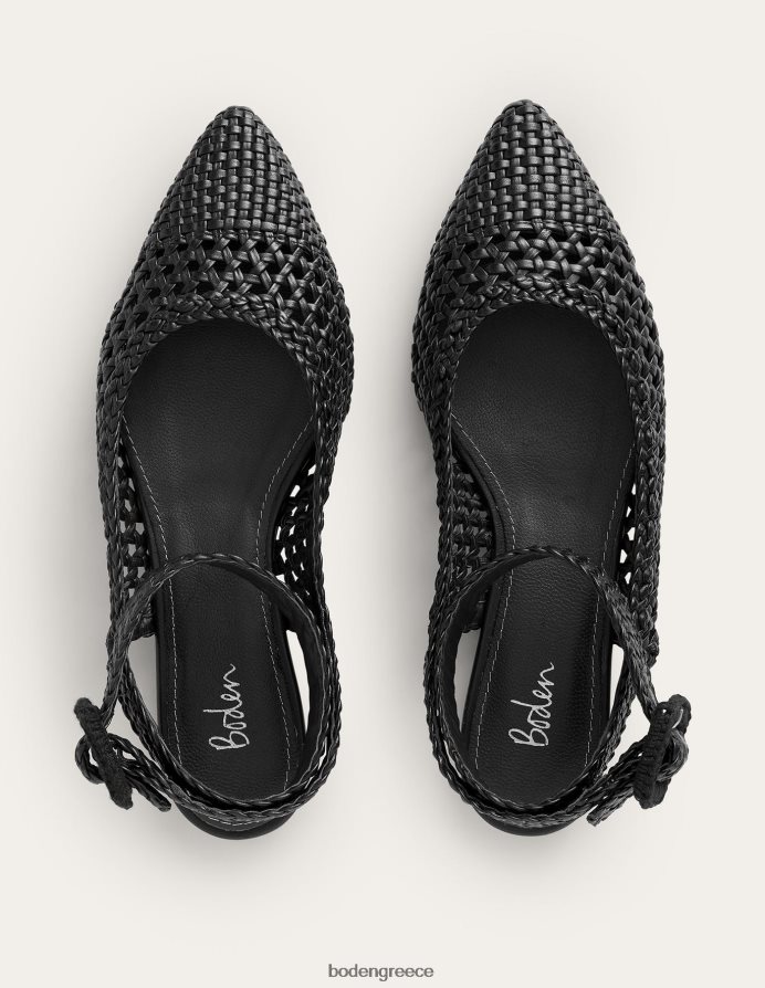 μαύρο υφαντό δέρμα είδη υπόδησης λουράκι αστράγαλο μυτερό φλατ Boden γυναίκες 464PH82287