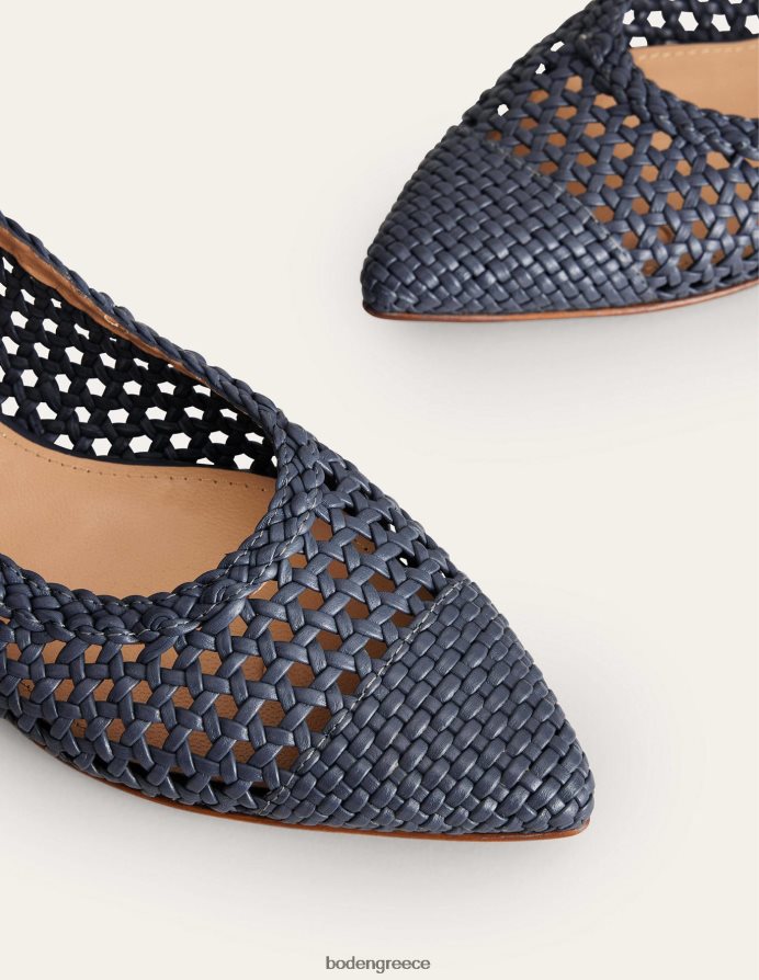 σωματικό μπλε υφαντό δέρμα είδη υπόδησης λουράκι αστράγαλο μυτερό φλατ Boden γυναίκες 464PH82297