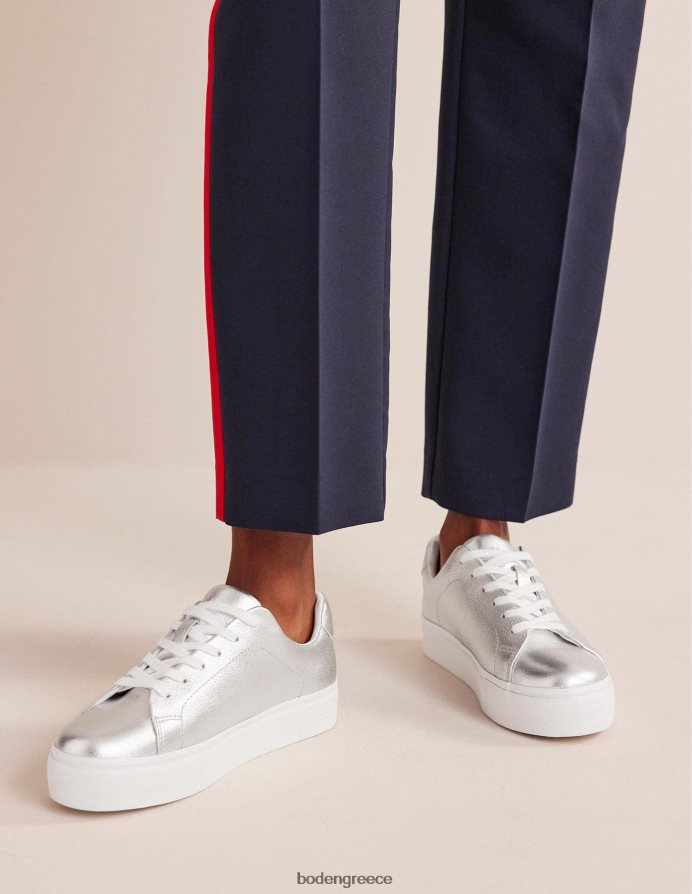 ασημί πτυσσόμενο δέρμα είδη υπόδησης επίπεδοι εκπαιδευτές Boden γυναίκες 464PH8687