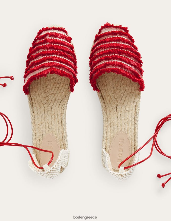 κόκκινο βερμίλιο είδη υπόδησης λεπτομέρεια κρόσσια επίπεδες εσπαντρίγιες Boden γυναίκες 464PH8719