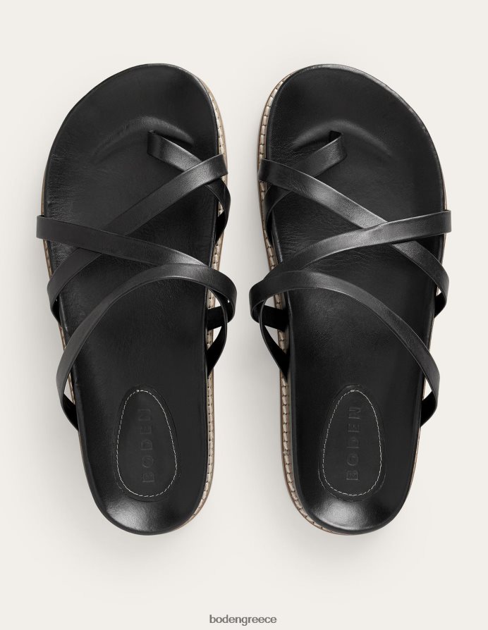 μαύρο δέρμα είδη υπόδησης φλατ σανδάλια με πολλά λουράκια Boden γυναίκες 464PH82351