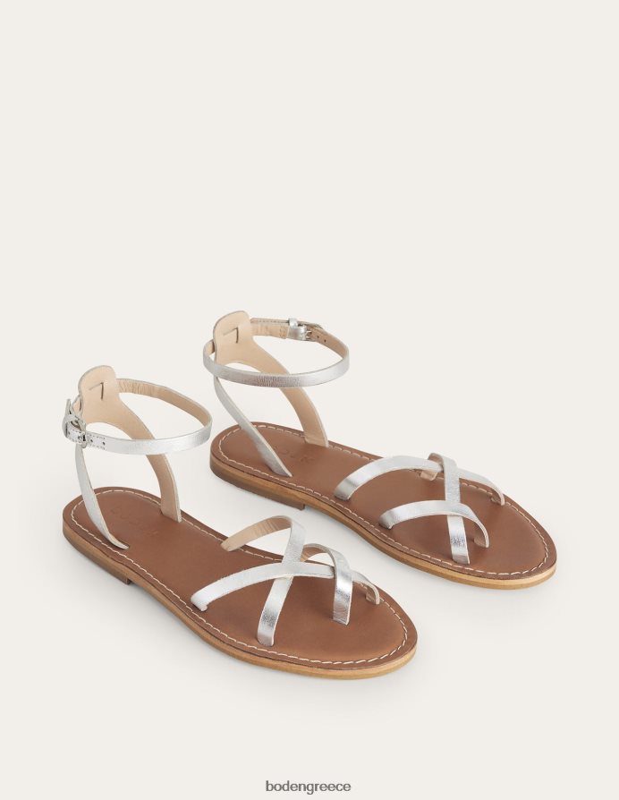 ασημί μεταλλικό δέρμα είδη υπόδησης εύκολο flat σανδάλι Boden γυναίκες 464PH82604