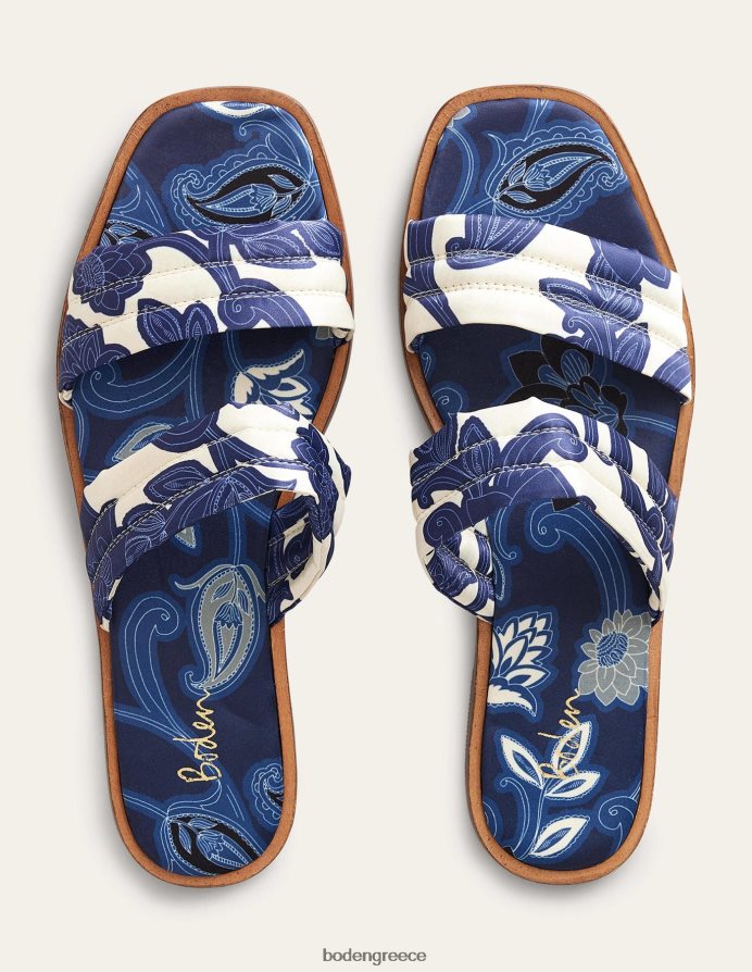 μπλε κορδέλα & paisley δίνη είδη υπόδησης εμπριμέ σατέν slide σανδάλια Boden γυναίκες 464PH82335