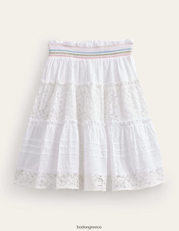 άσπρο είδη ένδυσης μίντι smocked κλιμακωτή φούστα Boden κορίτσια 464PH82643