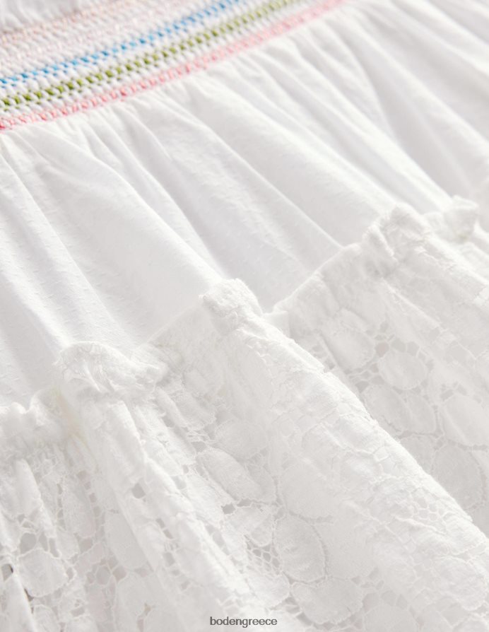 άσπρο είδη ένδυσης μίντι smocked κλιμακωτή φούστα Boden κορίτσια 464PH82643