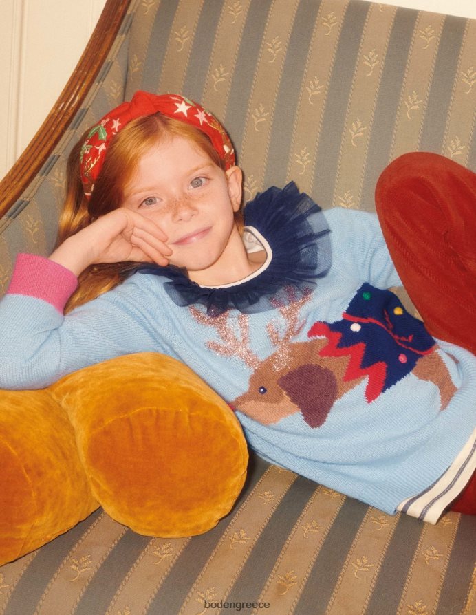 σκονισμένο μπλε σκυλί κροτίδα είδη ένδυσης εορταστική χριστουγεννιάτικη στάμπα σκύλου Boden κορίτσια 464PH83120