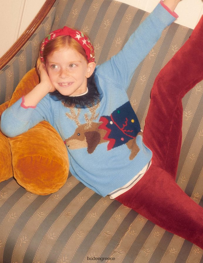 σκονισμένο μπλε σκυλί κροτίδα είδη ένδυσης εορταστική χριστουγεννιάτικη στάμπα σκύλου Boden κορίτσια 464PH83120