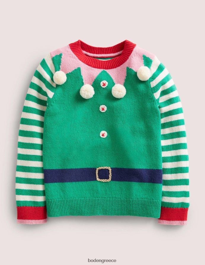 ξωτικό πράσινης πιπεριάς είδη ένδυσης χριστουγεννιάτικο μπλουζάκι με ριγέ ξωτικό Boden κορίτσια 464PH83137