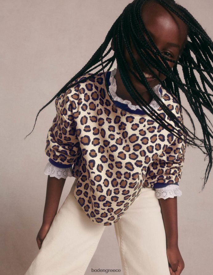 καρύδι καφέ λεοπάρδαλη είδη ένδυσης χαλαρό φούτερ Boden κορίτσια 464PH83140