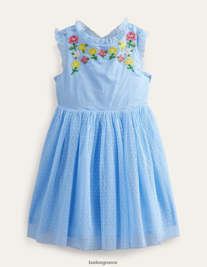 ψίθυρος μπλε είδη ένδυσης φόρεμα με κεντητό σταυρό Boden κορίτσια 464PH82781