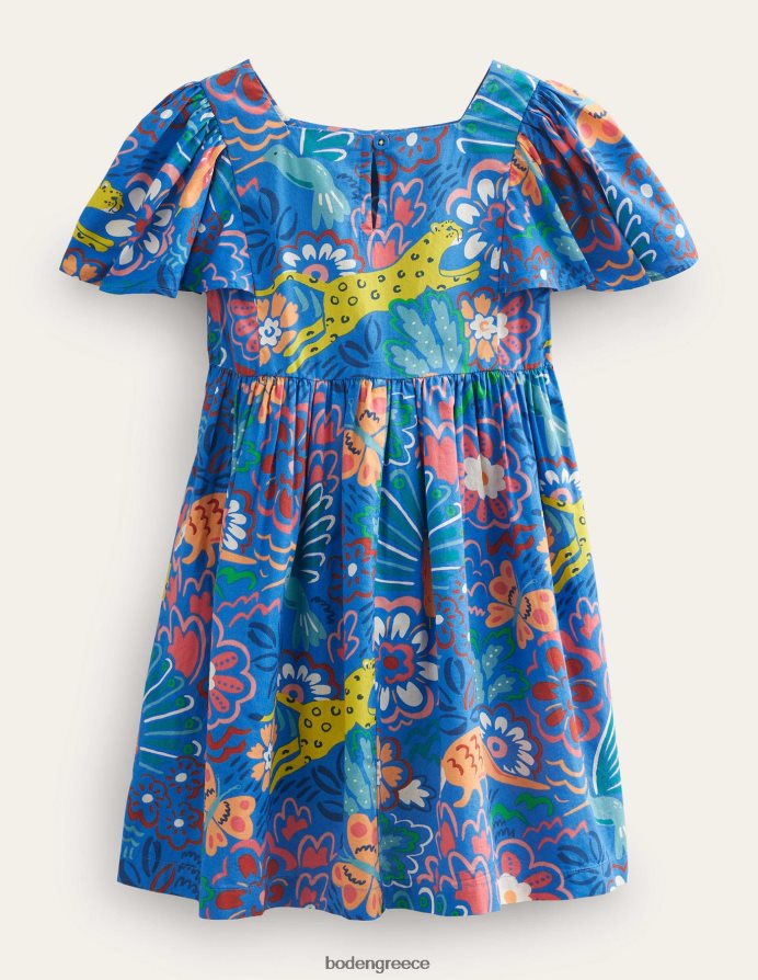 μπλε λουλουδάτα ζώα είδη ένδυσης Φόρεμα με εμπριμέ μανίκια Boden κορίτσια 464PH82798
