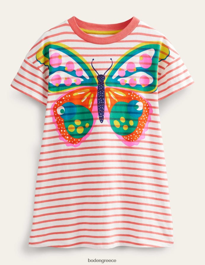 ροδακινί γροθιά ροζ πεταλούδα είδη ένδυσης φόρεμα ζέρσεϊ με εμπριμέ λογότυπο Boden κορίτσια 464PH82881