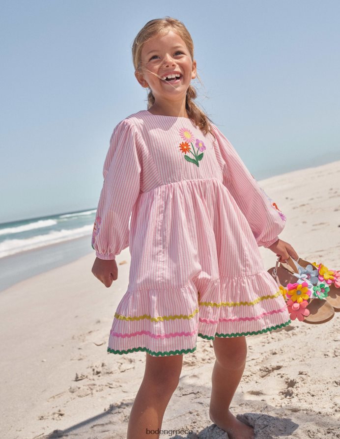 καμέο ροζ είδη ένδυσης φόρεμα με κεντητό ρίγες Boden κορίτσια 464PH82950