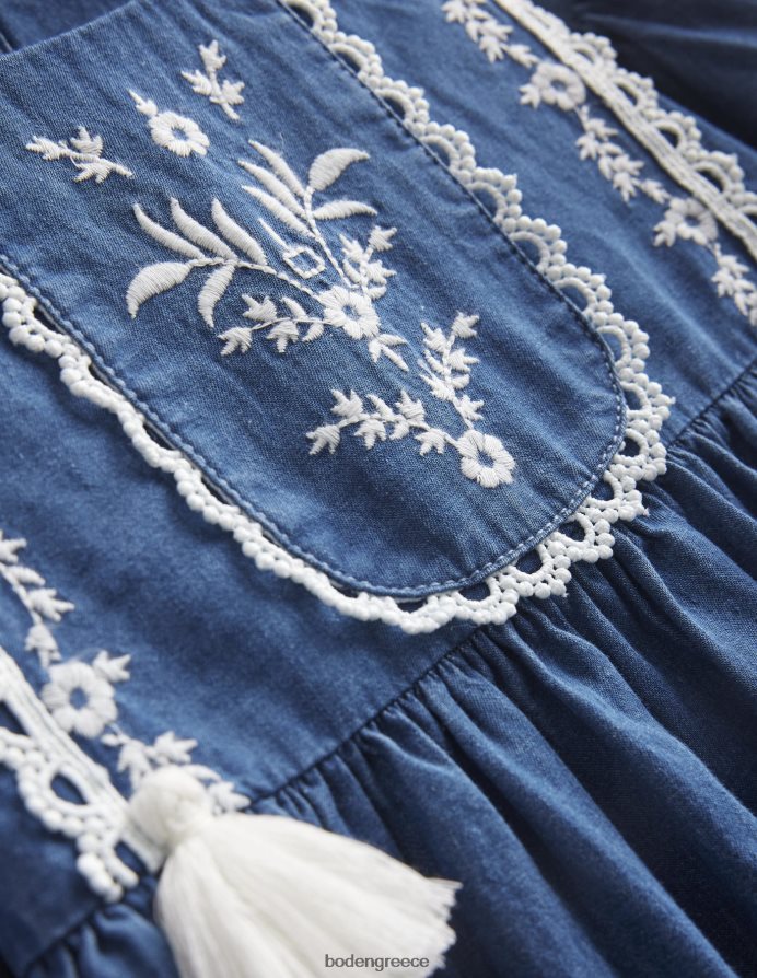 μεσαίο τζιν είδη ένδυσης κεντητό υφαντό φόρεμα Boden κορίτσια 464PH82991