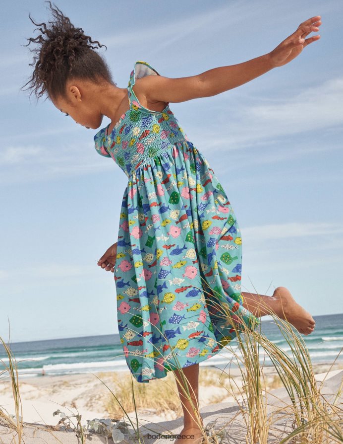 γαλάζιο ψάρι της θάλασσας είδη ένδυσης μίντι φόρεμα με φανέλα Boden κορίτσια 464PH83040