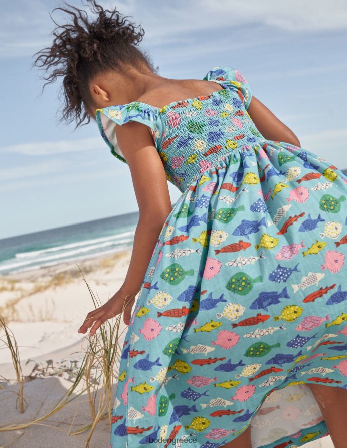 γαλάζιο ψάρι της θάλασσας είδη ένδυσης μίντι φόρεμα με φανέλα Boden κορίτσια 464PH83040