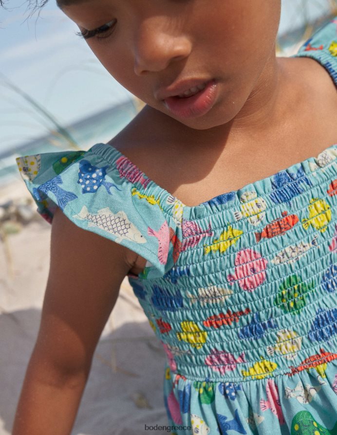 γαλάζιο ψάρι της θάλασσας είδη ένδυσης μίντι φόρεμα με φανέλα Boden κορίτσια 464PH83040