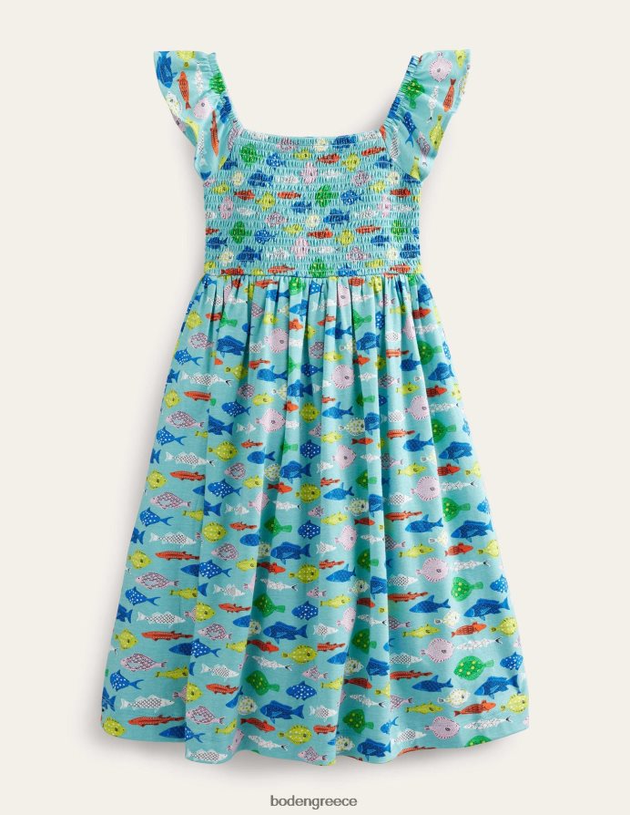 γαλάζιο ψάρι της θάλασσας είδη ένδυσης μίντι φόρεμα με φανέλα Boden κορίτσια 464PH83040