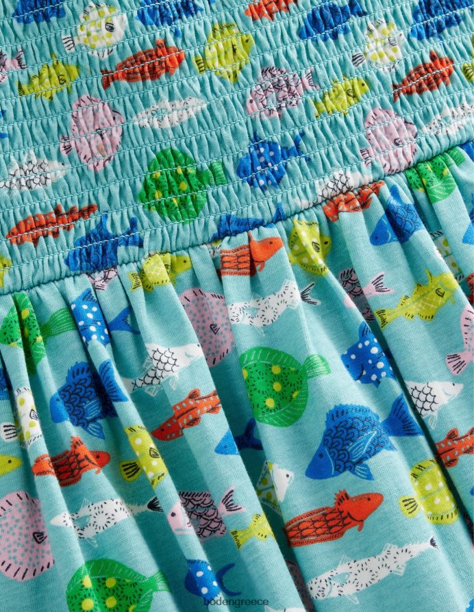 γαλάζιο ψάρι της θάλασσας είδη ένδυσης μίντι φόρεμα με φανέλα Boden κορίτσια 464PH83040