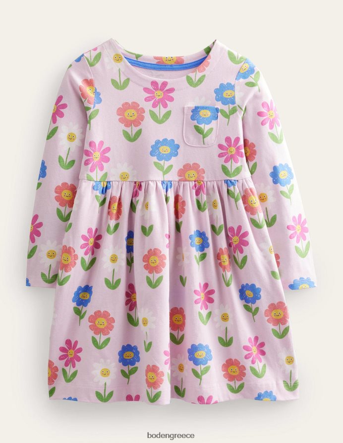 εντυπωσιακά ροζ λουλούδια είδη ένδυσης μακρυμάνικο διασκεδαστικό φόρεμα ζέρσεϊ Boden κορίτσια 464PH83095