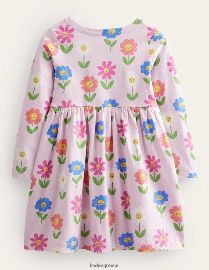 εντυπωσιακά ροζ λουλούδια είδη ένδυσης μακρυμάνικο διασκεδαστικό φόρεμα ζέρσεϊ Boden κορίτσια 464PH83095