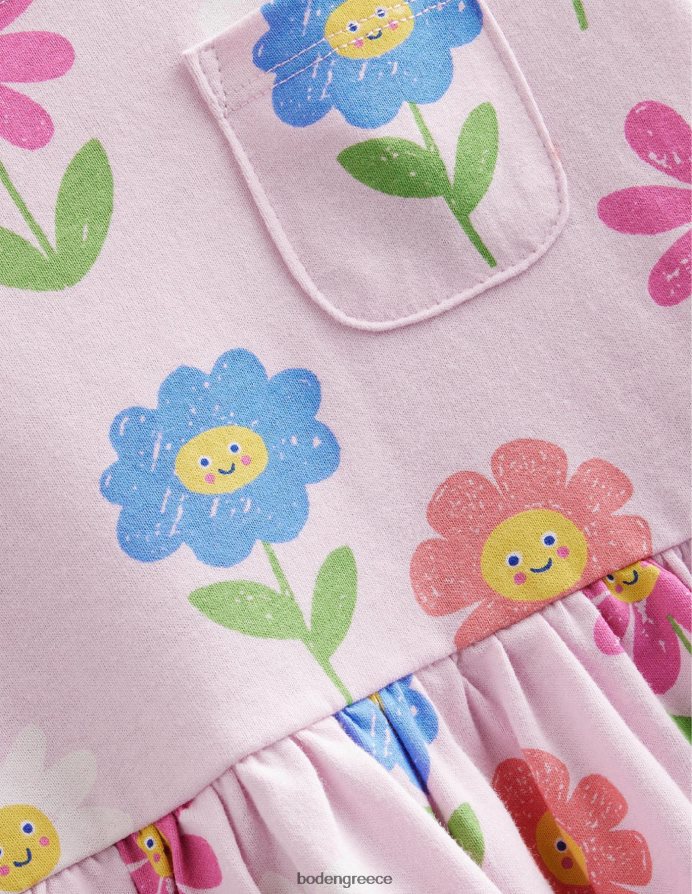 εντυπωσιακά ροζ λουλούδια είδη ένδυσης μακρυμάνικο διασκεδαστικό φόρεμα ζέρσεϊ Boden κορίτσια 464PH83095