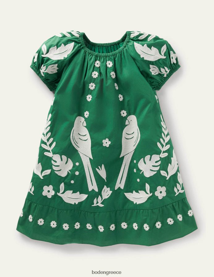 πράσινη πιπεριά πουλιά είδη ένδυσης φουστάνι κεντητό φόρεμα Boden κορίτσια 464PH83158