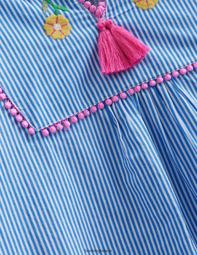 ιβουάρ και μπλε ρίγα είδη ένδυσης μακρυμάνικο κεντημένο καφτάνι Boden κορίτσια 464PH83176