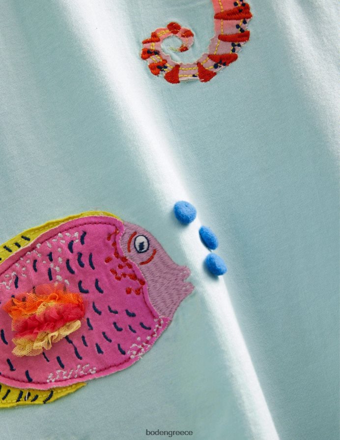 παγωμένο ακουα μπλε είδη ένδυσης απλικέ φόρεμα μπλουζάκι Boden κορίτσια 464PH83243