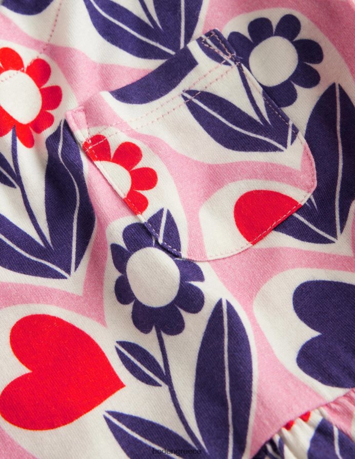 ροζ καρδιές λουλουδιών λεμονάδας είδη ένδυσης μακρυμάνικο διασκεδαστικό φόρεμα ζέρσεϊ Boden κορίτσια 464PH83264