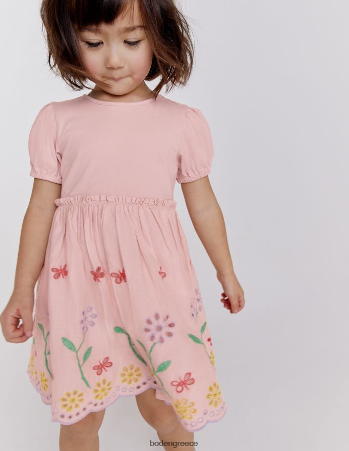 απαλό ροζ είδη ένδυσης στριφτό φόρεμα broderie Boden κορίτσια 464PH82834