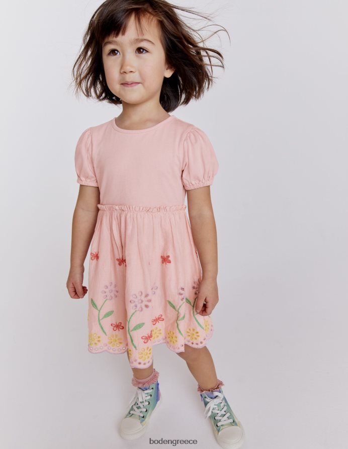 απαλό ροζ είδη ένδυσης στριφτό φόρεμα broderie Boden κορίτσια 464PH82834