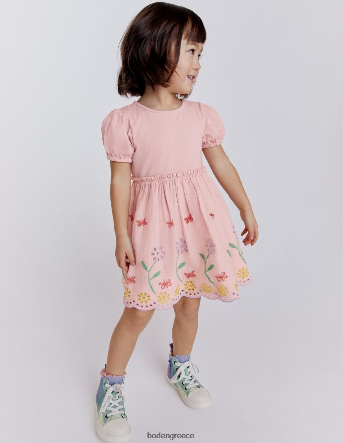 απαλό ροζ είδη ένδυσης στριφτό φόρεμα broderie Boden κορίτσια 464PH82834