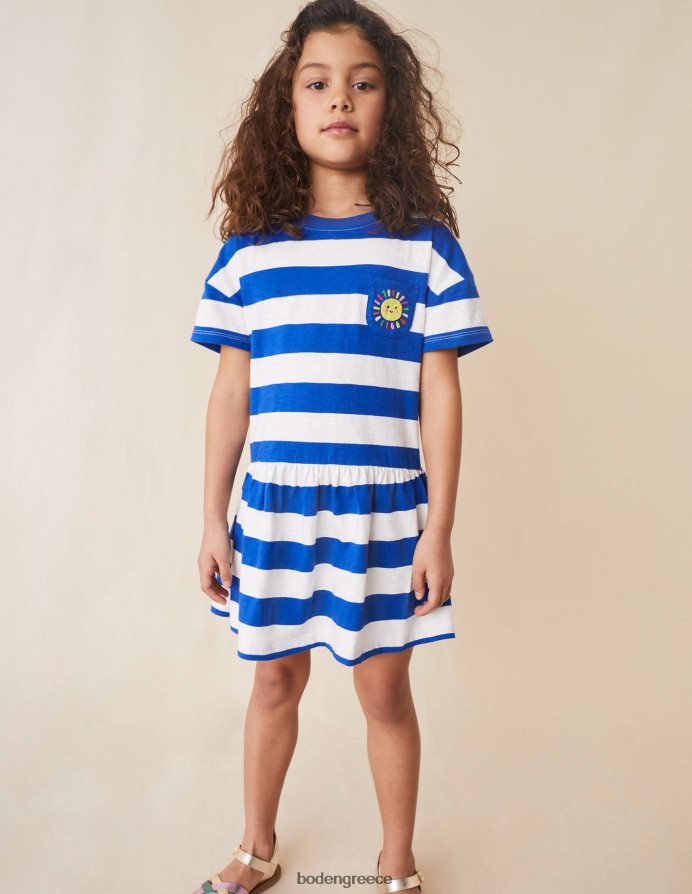 μπλε καμπάνα/ιβουάρ είδη ένδυσης γραφικό casual φόρεμα ζέρσεϊ Boden κορίτσια 464PH82824