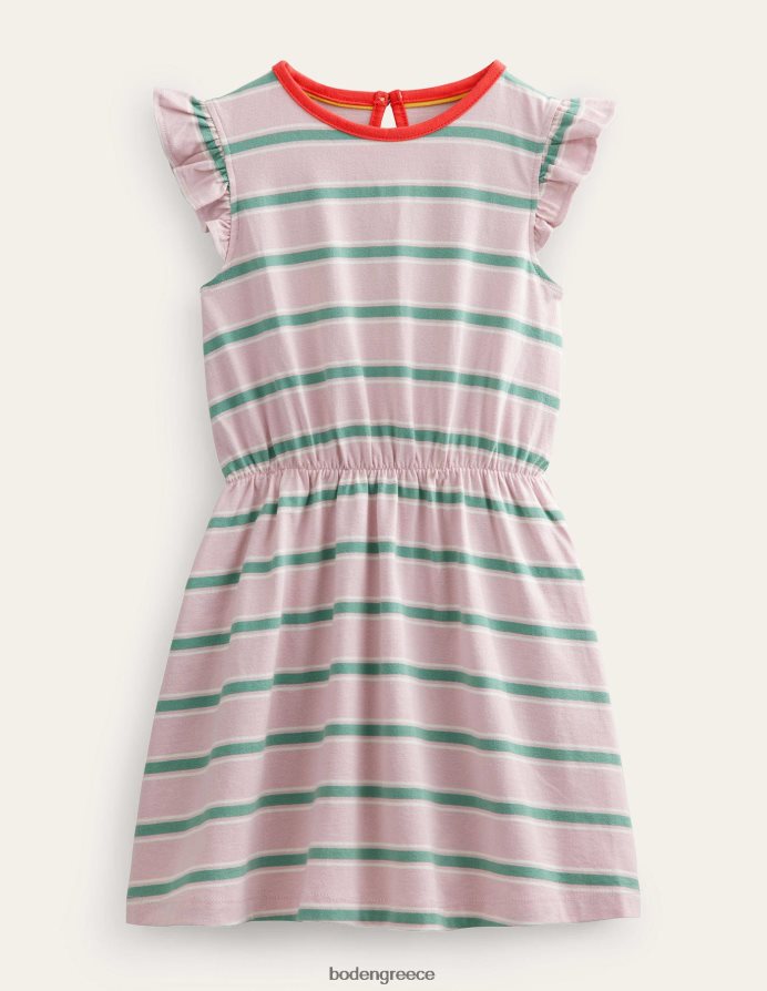 γαλλικό ροζ/πράσινο csarite είδη ένδυσης φόρεμα ζέρσεϊ με μανίκια Boden κορίτσια 464PH82918