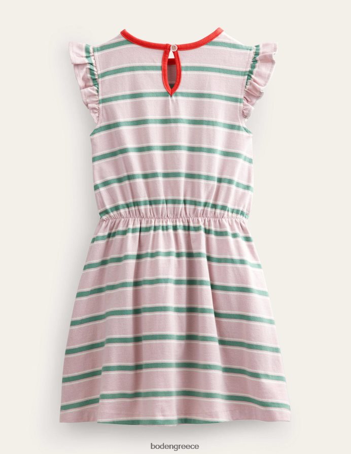 γαλλικό ροζ/πράσινο csarite είδη ένδυσης φόρεμα ζέρσεϊ με μανίκια Boden κορίτσια 464PH82918