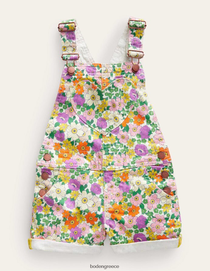 floral ιβουάρ & μωβ τροχόσπιτο είδη ένδυσης κοντές μπουντρούμια τσέπης καρδιάς Boden κορίτσια 464PH8751