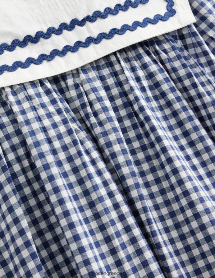 κολλεγιακό ναυτικό ελεφαντόδοντο gingham είδη ένδυσης υφαντό ναυτικό φόρεμα Boden κορίτσια 464PH83146