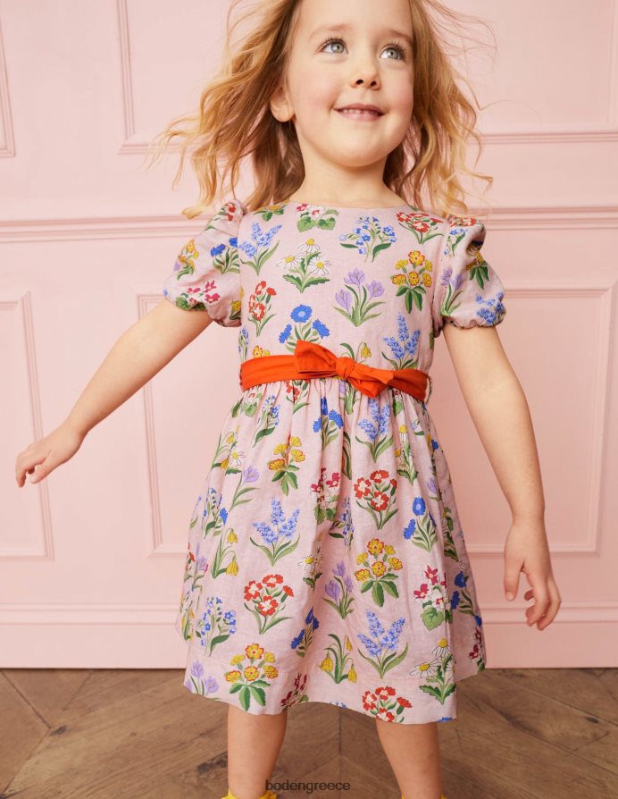 σκονισμένα ροζ λουλούδια είδη ένδυσης vintage φόρεμα παπιγιόν Boden κορίτσια 464PH82875