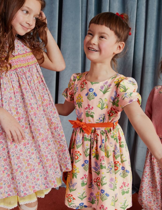 σκονισμένα ροζ λουλούδια είδη ένδυσης vintage φόρεμα παπιγιόν Boden κορίτσια 464PH82875