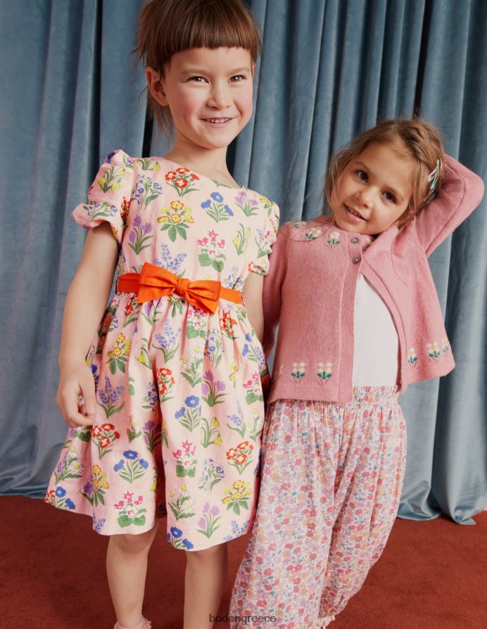 σκονισμένα ροζ λουλούδια είδη ένδυσης vintage φόρεμα παπιγιόν Boden κορίτσια 464PH82875