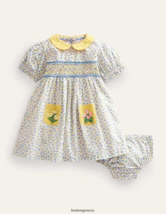 vista μπλε λουλουδάτο είδη ένδυσης καπνιστό νοσταλγικό φόρεμα Boden κορίτσια 464PH83302