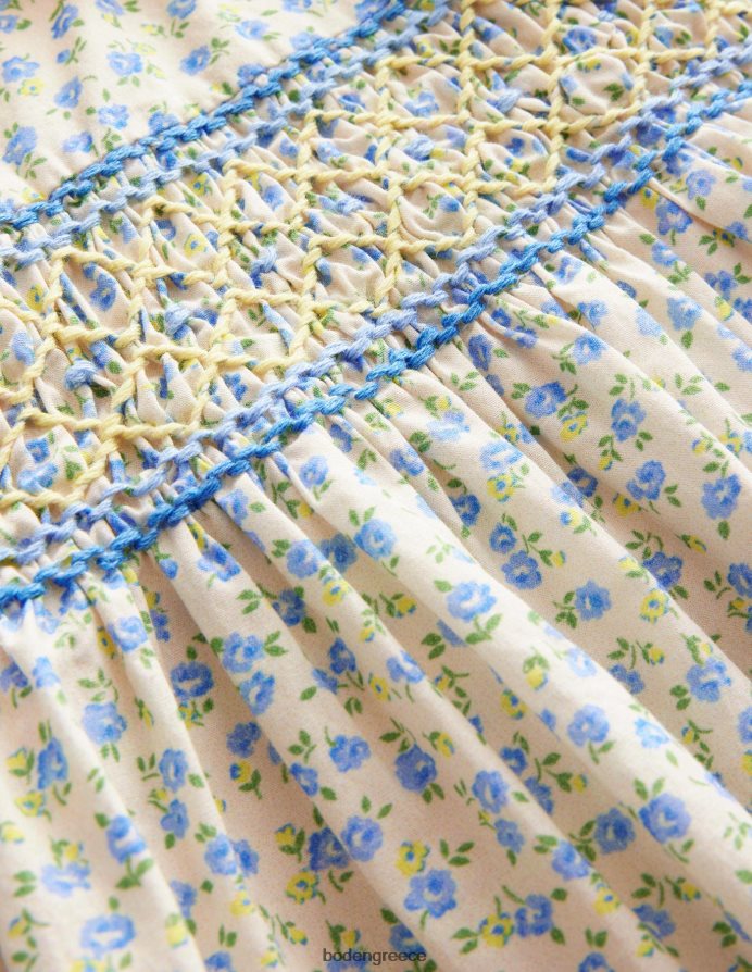 vista μπλε λουλουδάτο είδη ένδυσης καπνιστό νοσταλγικό φόρεμα Boden κορίτσια 464PH83302