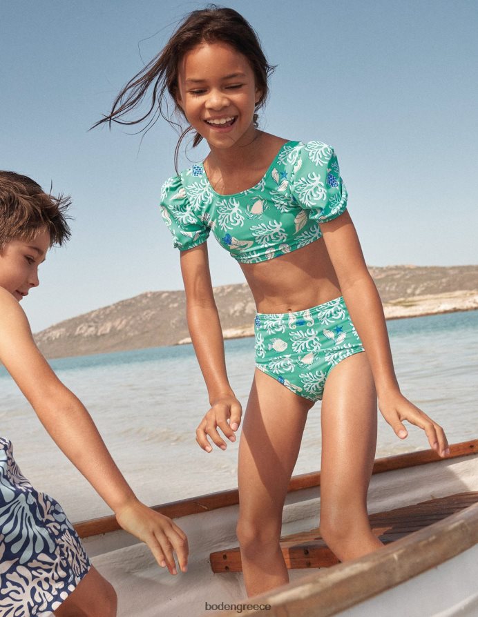 τροπική ανοιξιάτικη λιμνοθάλασσα είδη ένδυσης μπικίνι με φουσκωτό μανίκι Boden κορίτσια 464PH82902