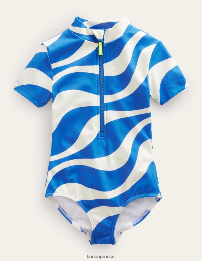 ιβουάρ και καμπάνα μπλε κύμα είδη ένδυσης κοντομάνικο μαγιό Boden κορίτσια 464PH83212