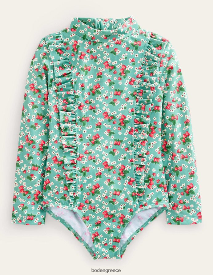 aqua sea strawberry ditsy είδη ένδυσης μαγιό με μακρυμάνικο στάμπα Boden κορίτσια 464PH83240