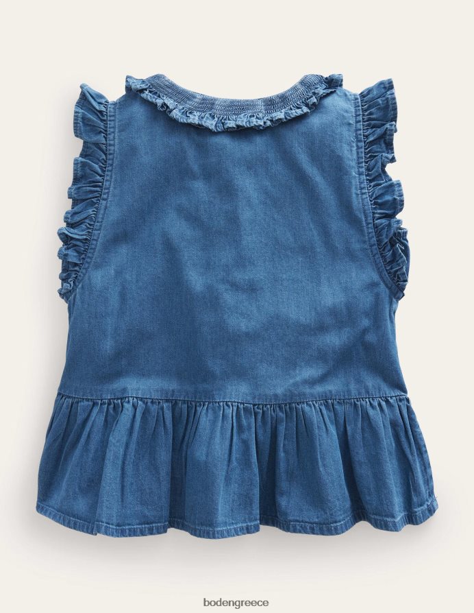 μπλε chambray είδη ένδυσης μπλούζα με μανίκια σαμπρέ Boden κορίτσια 464PH83056