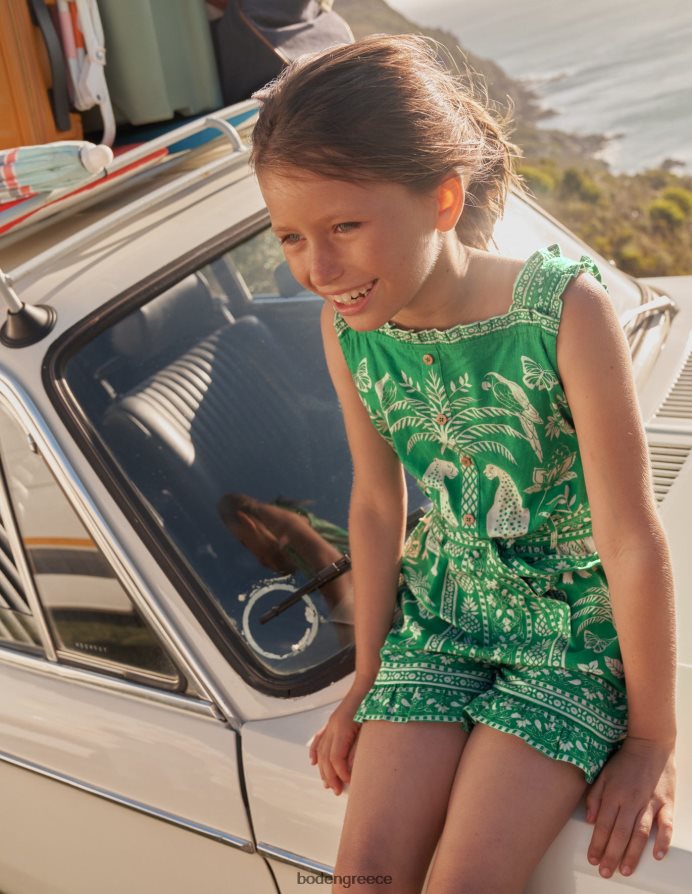 πλούσια σμαραγδένια Γκόα είδη ένδυσης λινό-βαμβακερό βολάν playsuit Boden κορίτσια 464PH82754